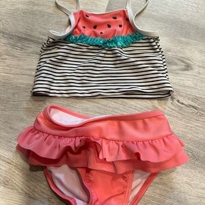 First Impressions Coral & Black Striped Girls Swim Bikini